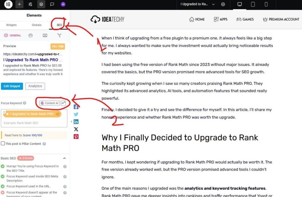 Optimize post with Content AI